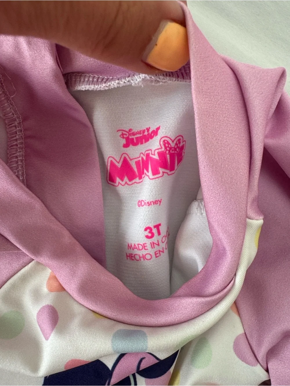 Disney Minnie Mouse pink long sleeve rash guard ruffled one peice swimsuit 3T